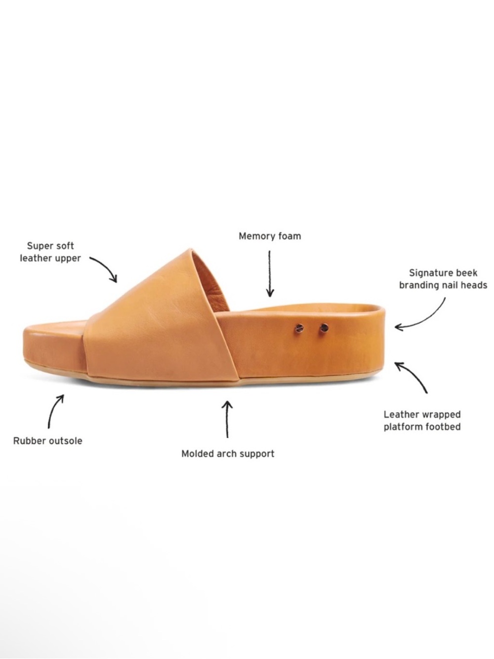 Beek Pelican Slide Sandals Honey Leather Size 9 10 NEW - Picture 9 of 9